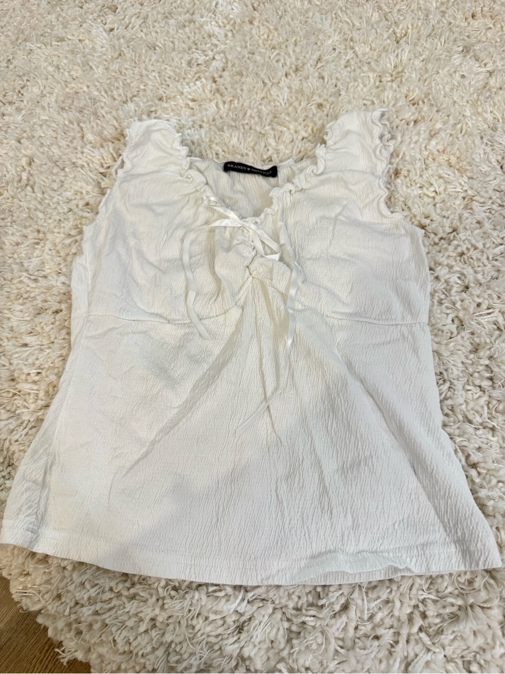 Brandy Melville White Ruffle-Trim Lace-Up Tank